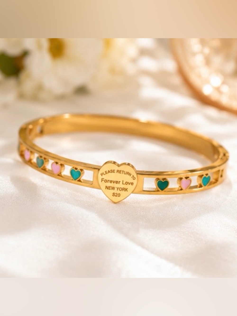 Gold plated over titanium Heart and Turquoise Bracelet NWT